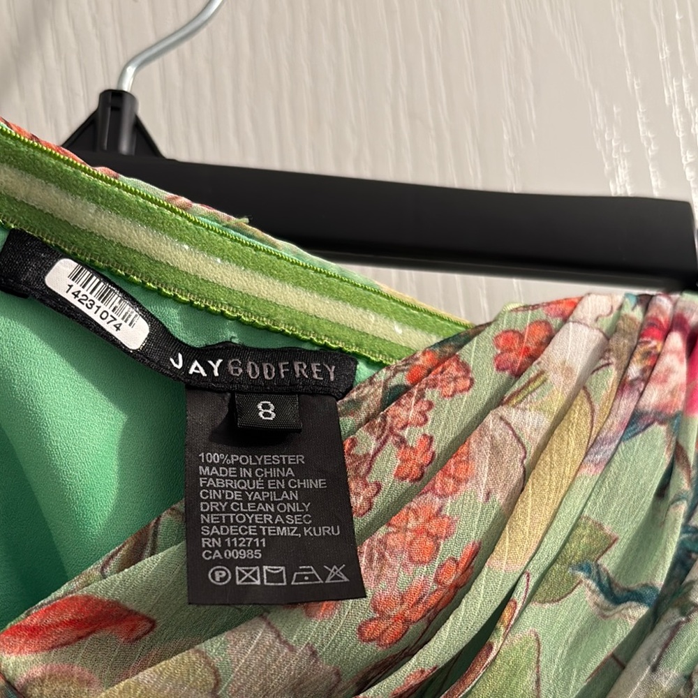JAYGODFREY Lydia Romper Strapless Pleated Chiffon Green and Pink Floral Pantsuit - Picture 10 of 13